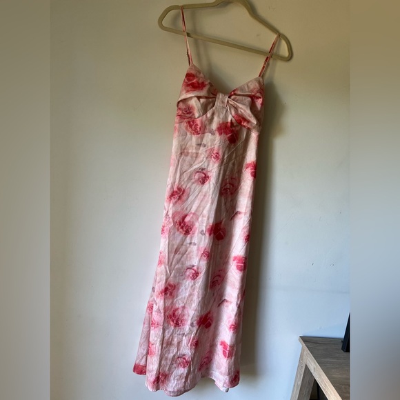 Freesia Pink Floral Midi Dress Size M NWT Spaghetti Strap Bow Back Cutout - Picture 5 of 8
